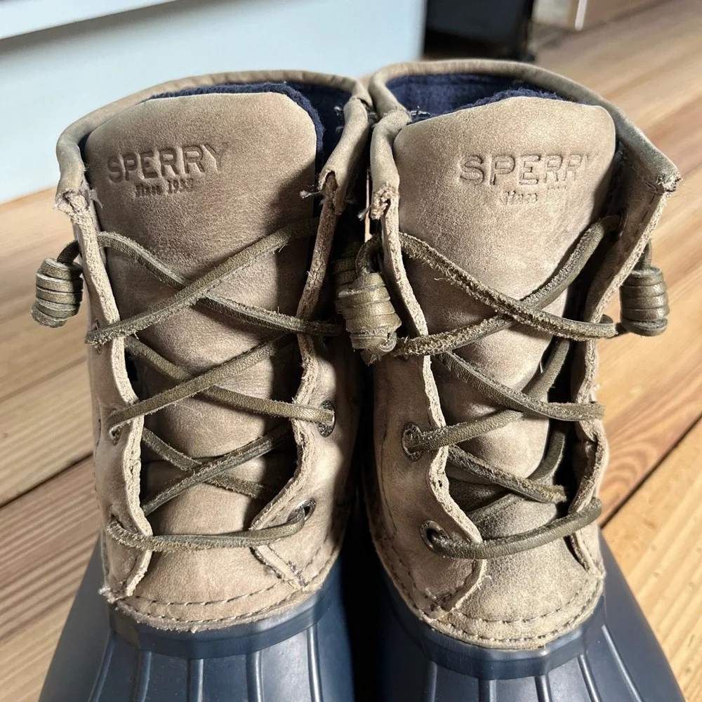 Sperry Womens Duck Boots Navy Rubber Leather Lace Up Waterproof Top‎ Sider Rain